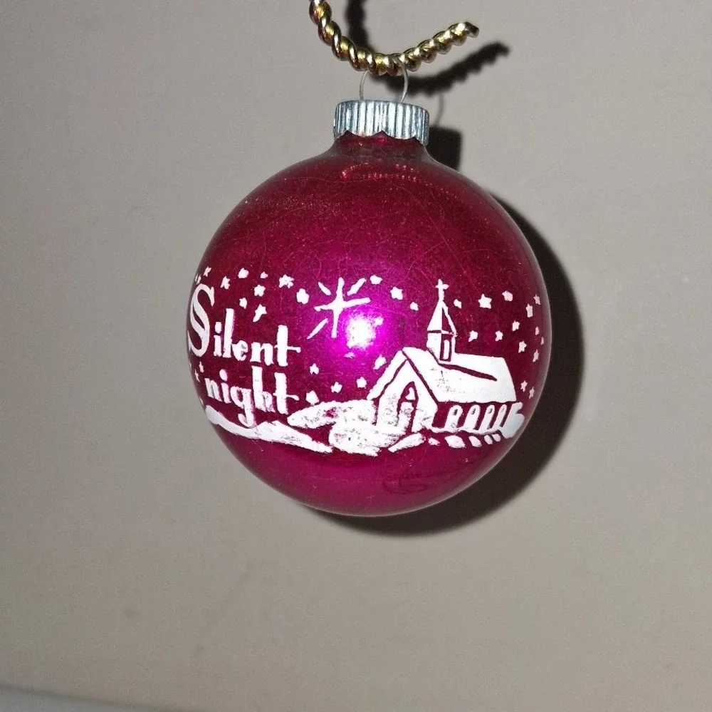 Vintage Shiny Brite Silent Night Church Glass Christmas Ornament 3